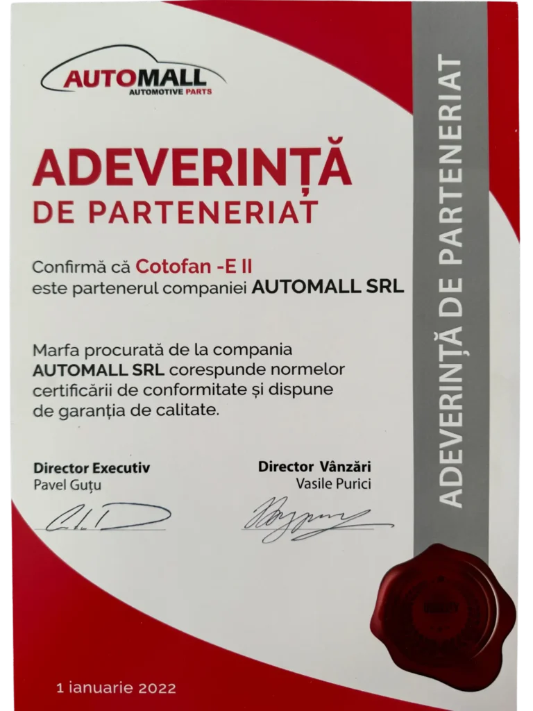 Adeverință de Parteneriat AUTOMALL 2022