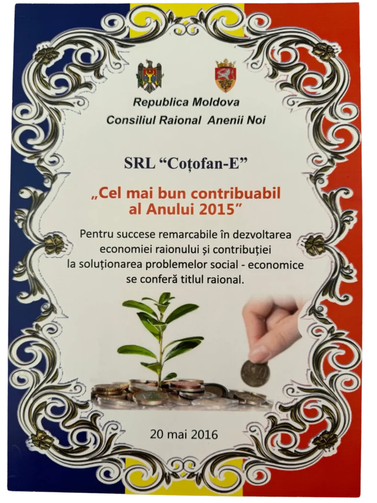 Cel mai bun contribuabil al Anului 2015 — Consiliul Raional Anenii Noi